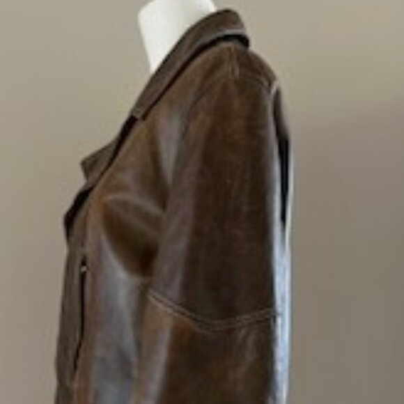 CAFE JUBILEE | Men's Distressed Brown Leather Jacket Sz Large - Picture 4 of 7